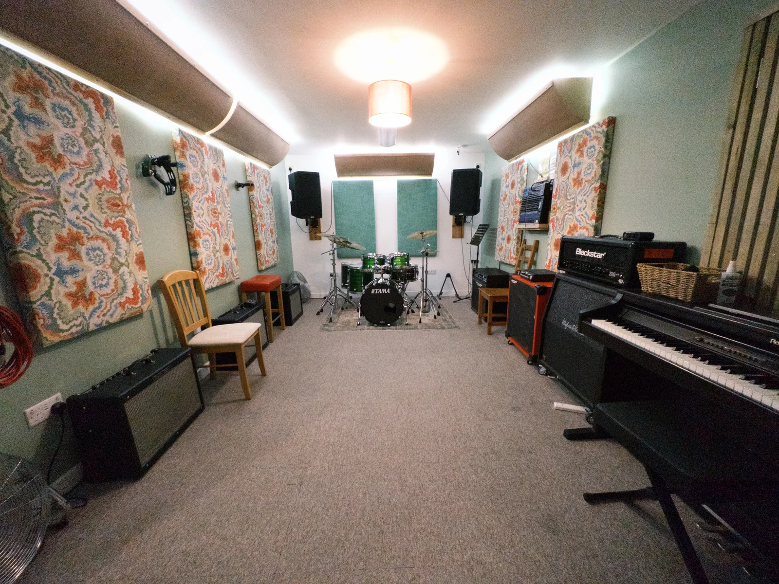 Live Room with a Tama Starclassic Walnut/Birch drum kit and World Max brass snare drum